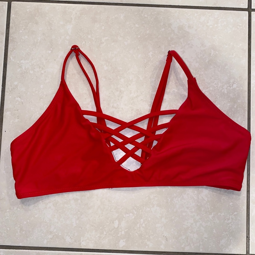 Red Crisscross Bathing Suit Top